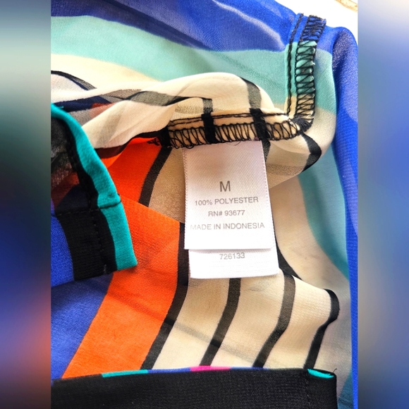 Bisou Bisou Bold Bright Colorful Striped Chiffon Sheer Button up Blouse Top - Picture 13 of 13